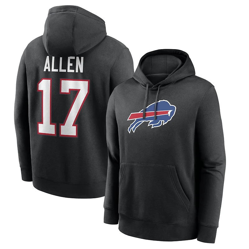 Men's Nike Josh Allen Black Buffalo Bills Name & Number Fleece Hoodie