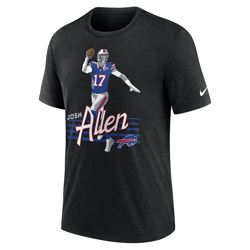 T-shirt Nike Josh Allen pour homme, motif joueur des Buffalo Bills, noir chiné