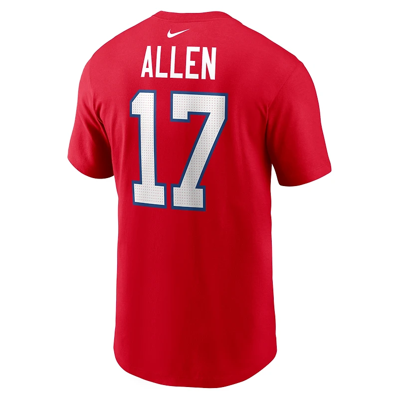 Men's Nike Josh Allen Red Buffalo Bills Player Name & Number T-Shirt