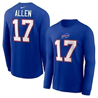 T-shirt Nike Josh Allen Royal Buffalo Bills avec nom et numéro de joueur à manches longues pour homme