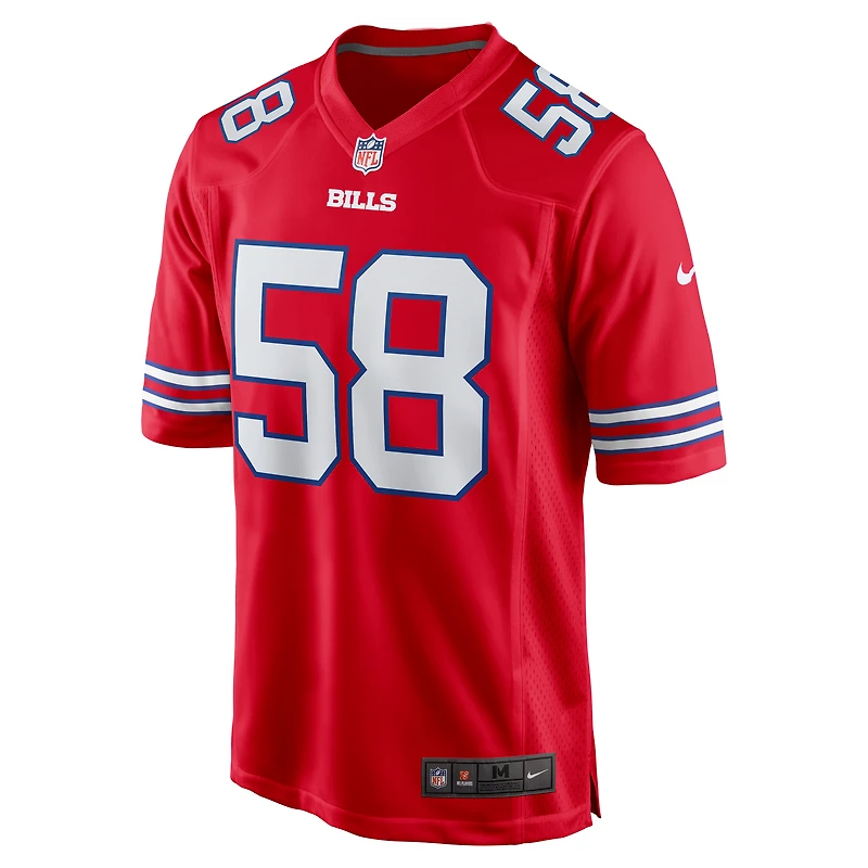 Maillot de jeu alternatif Nike Matt Milano pour hommes, rouge Buffalo Bills