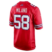 Maillot de jeu alternatif Nike Matt Milano pour hommes, rouge Buffalo Bills