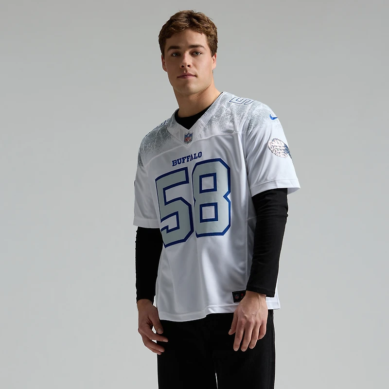 Maillot Nike Matt Milano blanc pour homme des Buffalo Bills, collection limitée Rivalries 2025