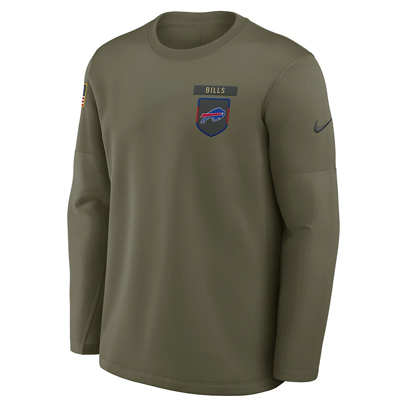 Men's Nike Olive Buffalo Bills 2025 Salute to Service Sideline Coaches Therma-FIT Long Sleeve Shirt