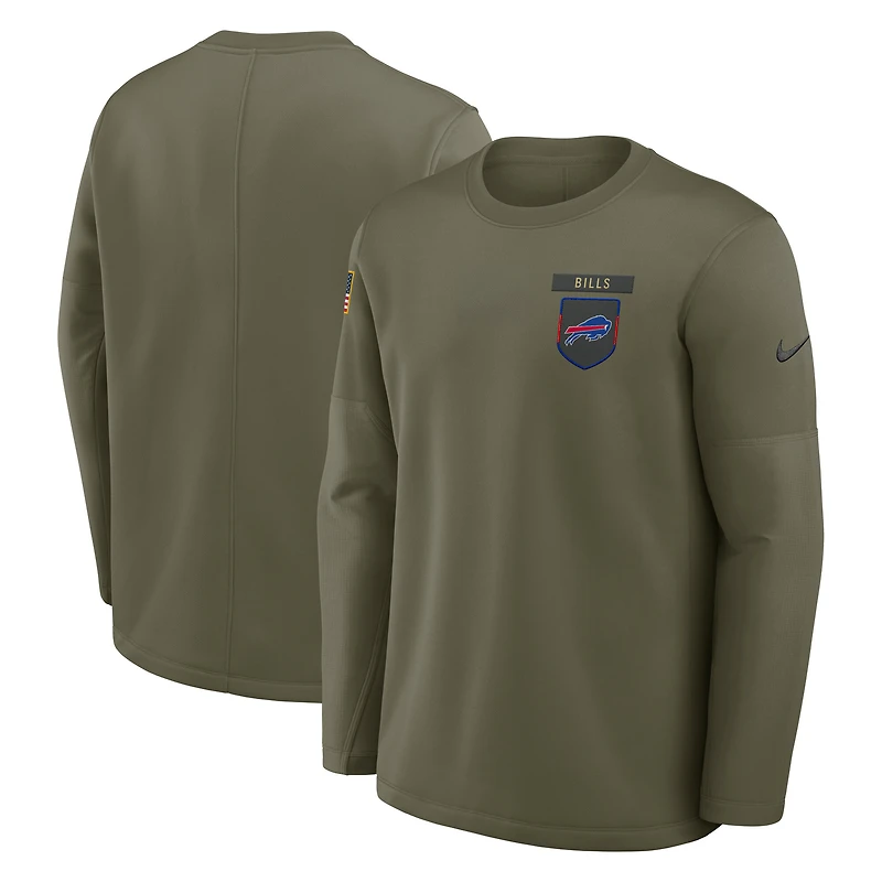 Men's Nike Olive Buffalo Bills 2025 Salute to Service Sideline Coaches Therma-FIT Long Sleeve Shirt