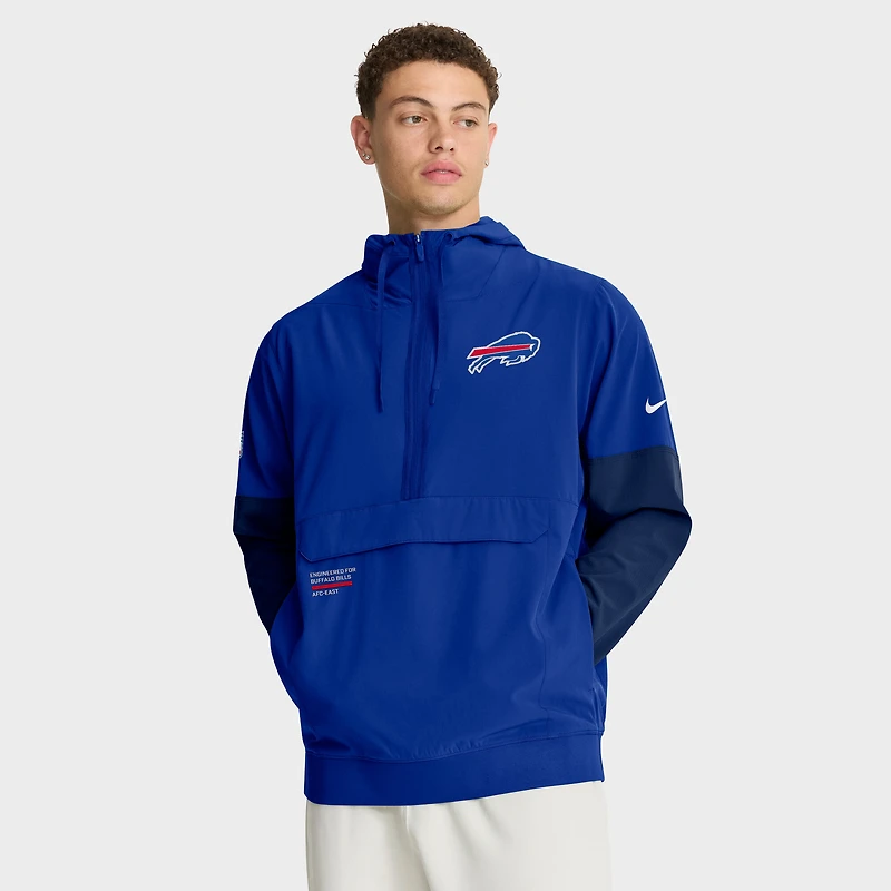 Men's Nike Royal/Blue Buffalo Bills 2025 Sideline Coaches Anorak Half-Zip Hoodie Jacket