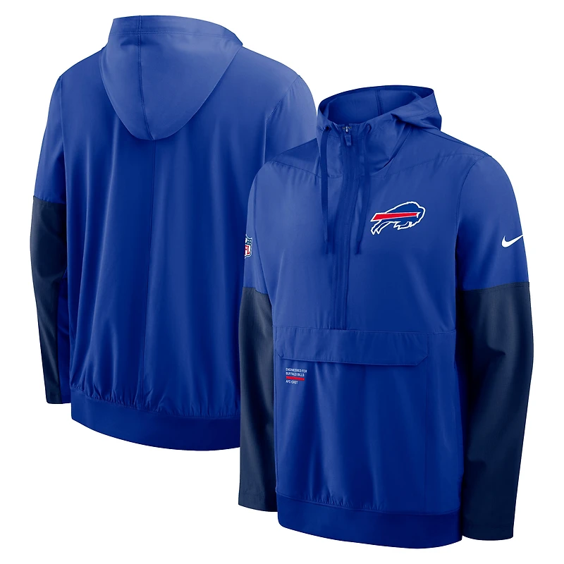 Men's Nike Royal/Blue Buffalo Bills 2025 Sideline Coaches Anorak Half-Zip Hoodie Jacket