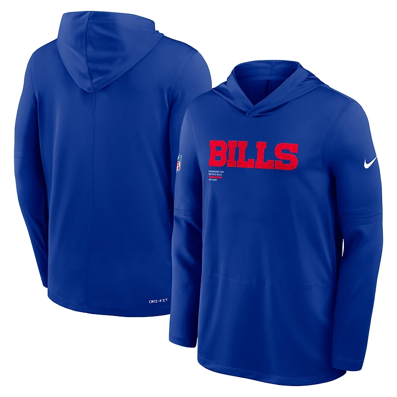 Men's Nike Royal Buffalo Bills 2025 Sideline Pure Fury Dri-FIT Long Sleeve Hoodie T-Shirt
