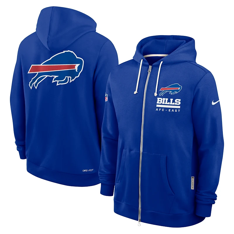 Sweat à capuche Nike Royal Buffalo Bills 2025 Sideline Standard Issue Utility Player Dri-FIT entièrement zippé pour homme