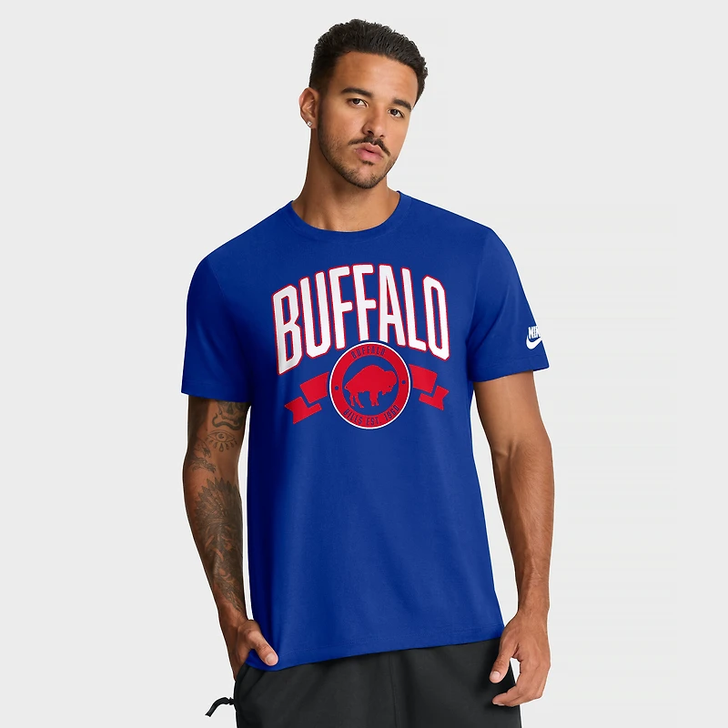 T-shirt Nike Royal Buffalo Bills Rewind pour homme, coupe avant et arrière, essentiel