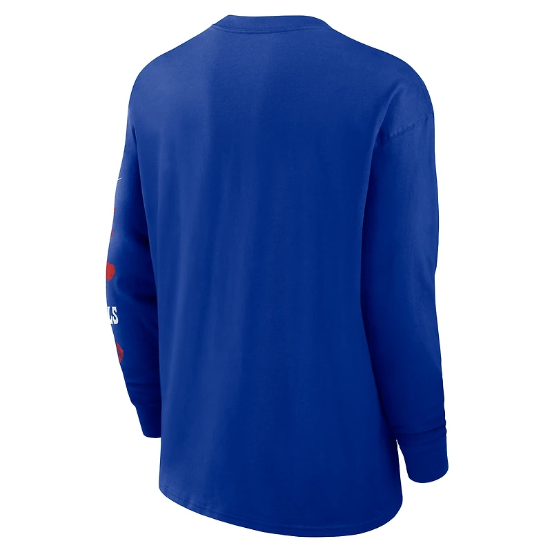T-shirt Nike Royal Buffalo Bills Rewind Heavy Max90 à manches longues et poches pour homme