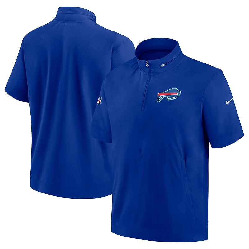 Men's Nike Royal Buffalo Bills Sideline Coach Short Sleeve Hoodie Quarter-Zip Jacket