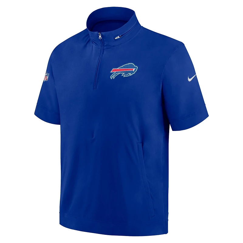Men's Nike Royal Buffalo Bills Sideline Coach Short Sleeve Hoodie Quarter-Zip Jacket