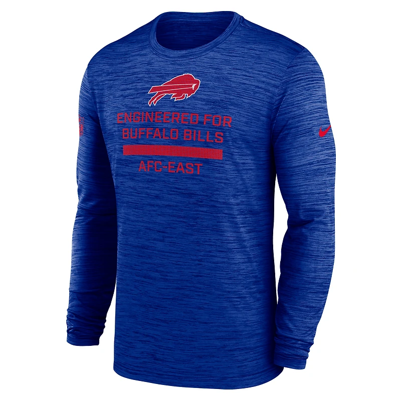 T-shirt Nike Royal Buffalo Bills Sideline Velocity Performance à manches longues pour homme