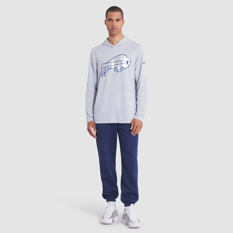 Men's Nike Silver Buffalo Bills 2025 Rivalries Collection Sideline Dri-FIT Long Sleeve Hoodie T-Shirt
