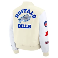 Veste universitaire Nike Buffalo Bills blanche pour homme, collection Rivalries 2025, fermeture à boutons-pression.