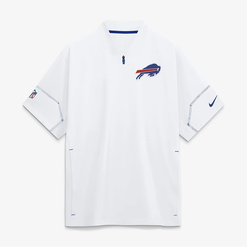 Men's Nike White Buffalo Bills Sideline Short Sleeve Quarter-Zip Coaches Jacket