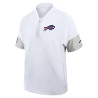 Veste d'entraîneur Nike Buffalo Bills Sideline blanche pour homme, manches courtes, fermeture éclair au quart, technologie Dri-FIT