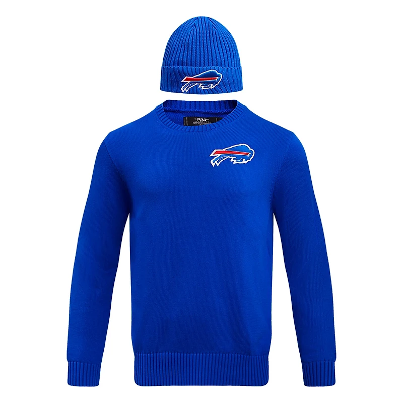 Men's Pro Standard Royal Buffalo Bills Crewneck Pullover Sweater & Cuffed Knit Hat Box Gift Set