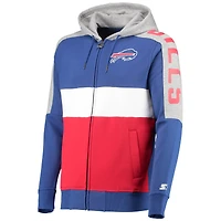 Men's Starter Royal/Red Buffalo Bills Playoffs Color Block Full-Zip Hoodie