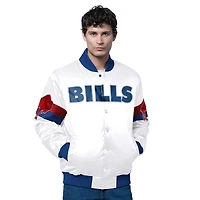 Veste universitaire blanche triple option en satin pour homme des Buffalo Bills
