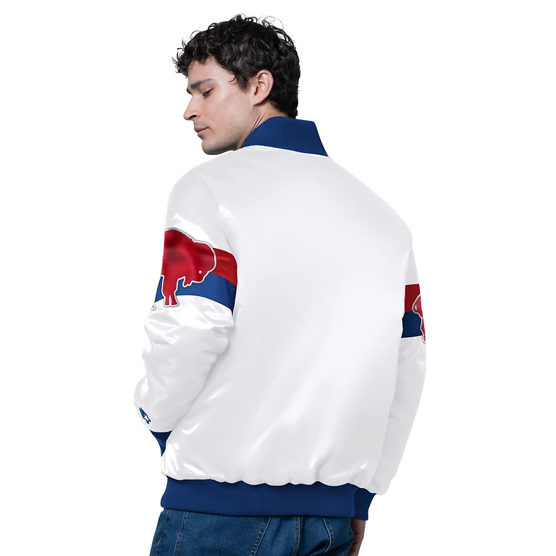 Men's Starter White Buffalo Bills Triple Option Satin Varsity Full-Snap Jacket