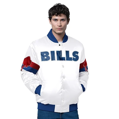 Men's Starter White Buffalo Bills Triple Option Satin Varsity Full-Snap Jacket