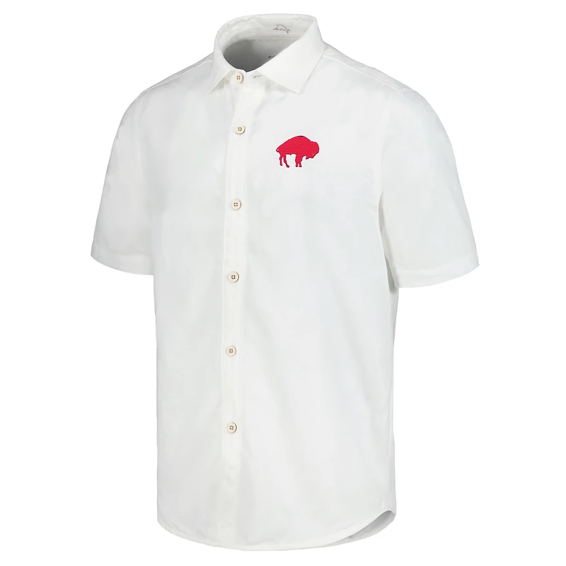 Chemise de camp boutonnée Tommy Bahama White Buffalo Bills Sport Coconut Point Palm Vista IslandZone pour hommes