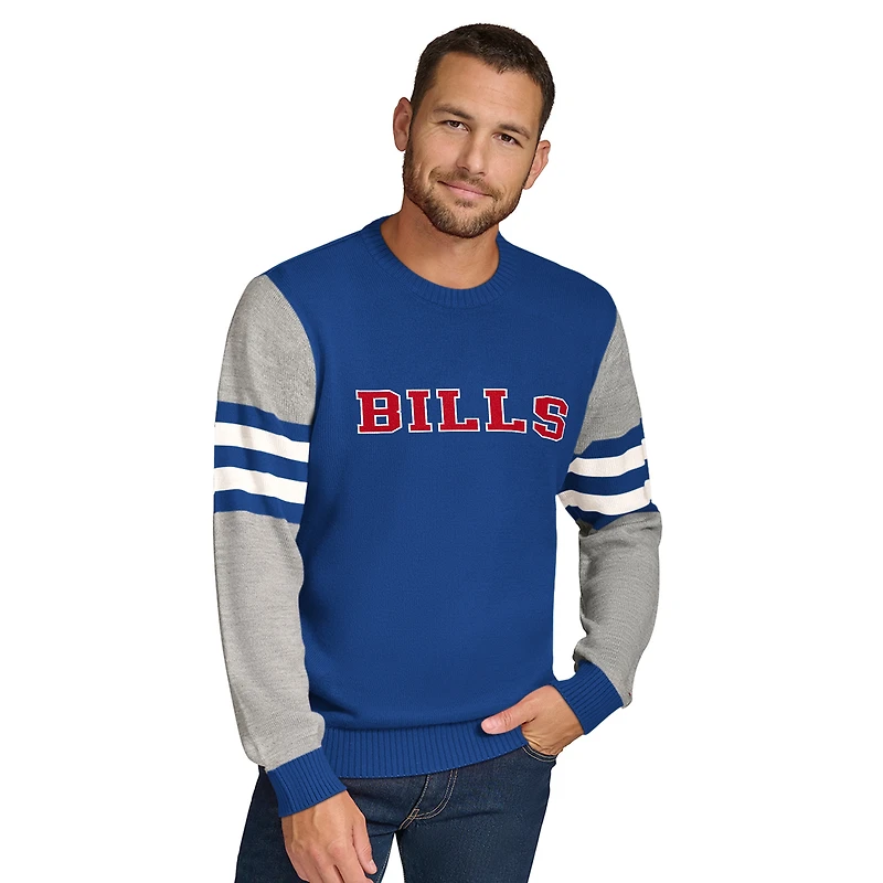 Men's Tommy Hilfiger Royal/Heather Gray Buffalo Bills Acrylic Crewneck Pullover Sweater