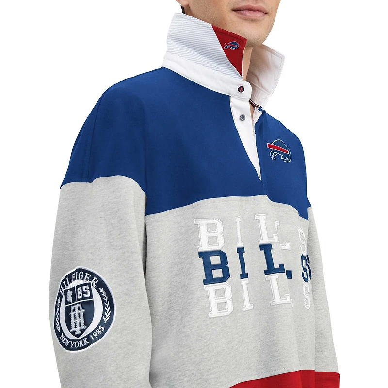Men's Tommy Hilfiger Royal/Heather Gray Buffalo Bills Connor Oversized Rugby Long Sleeve Polo