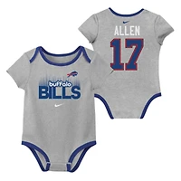 Ensemble de 3 bodies Nike pour nouveau-né et bébé avec nom numéro Josh Allen Buffalo Bills