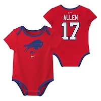 Ensemble de 3 bodies Nike pour nouveau-né et bébé avec nom numéro Josh Allen Buffalo Bills