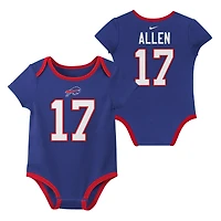 Ensemble de 3 bodies Nike pour nouveau-né et bébé avec nom numéro Josh Allen Buffalo Bills