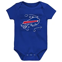 Newborn & Infant Red/Royal/Heather Gray Buffalo Bills Three-Pack Eat, Sleep Drool Retro Bodysuit Set