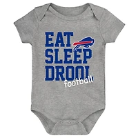 Newborn & Infant Red/Royal/Heather Gray Buffalo Bills Three-Pack Eat, Sleep Drool Retro Bodysuit Set