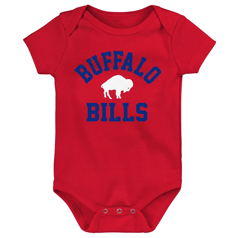 Newborn & Infant Red/Royal/Heather Gray Buffalo Bills Three-Pack Eat, Sleep Drool Retro Bodysuit Set