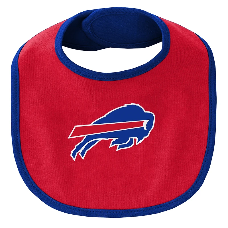 Ensemble body trois pièces bavoir et chaussons Little Champ pour nouveau-né nourrisson, Royal/rouge Buffalo Bills