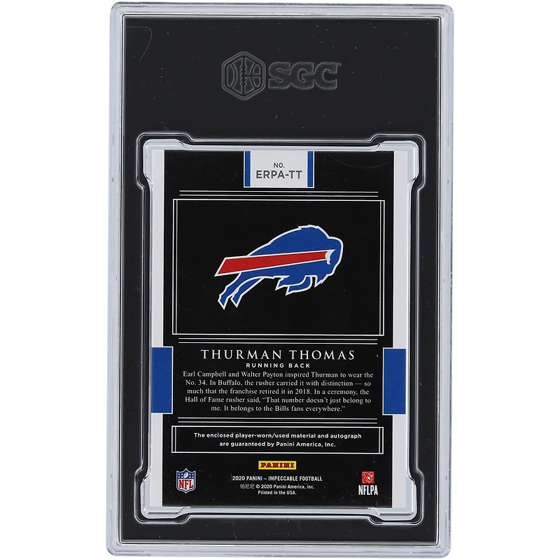 Thurman Thomas Buffalo Bills Autographed 2020 Panini Impeccable Dual-Color Relic #ERPA-TT #1/5 SGC Authenticated 9/10 Card