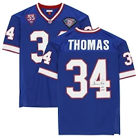 Maillot authentique bleu Mitchell & Ness autographié par Thurman Thomas des Buffalo Bills, avec inscription « HOF 2007 ».