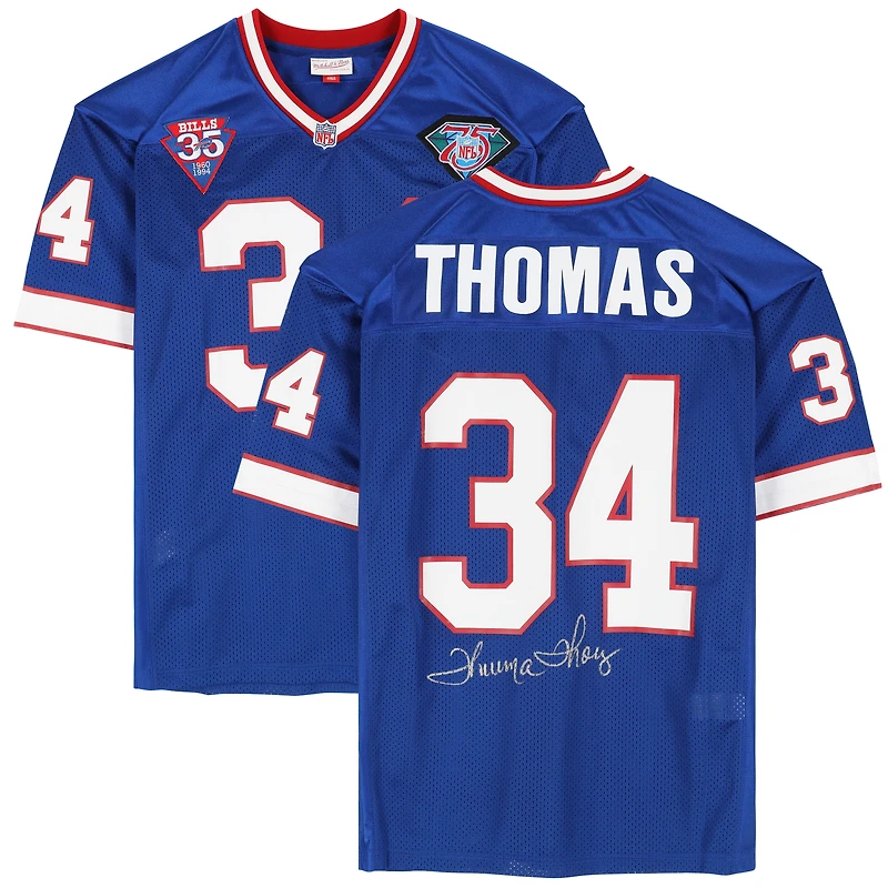 Maillot authentique bleu autographié Mitchell & Ness des Buffalo Bills de Thurman Thomas