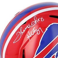 Casque de vitesse rétro autographié par Thurman Thomas des Buffalo Bills, modèle Riddell 1987-2001, avec inscription « HOF 07 ».