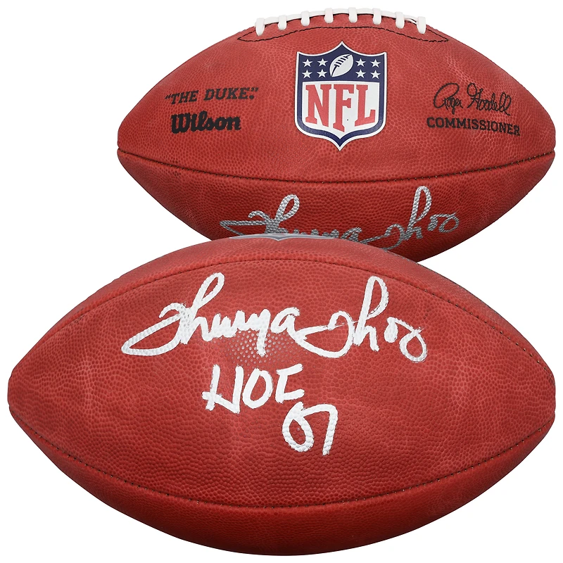 Ballon de football Wilson Duke en couleur, autographié par Thurman Thomas des Buffalo Bills, avec inscription « HOF 07 ».