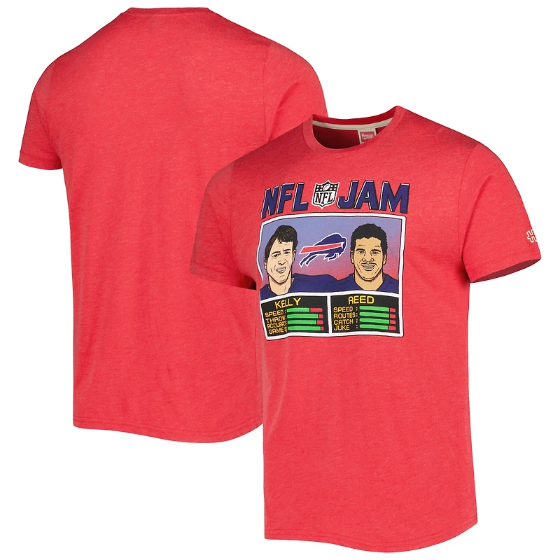 T-shirt unisexe hommage Andre Reed et Jim Kelly Heather Red Buffalo Bills NFL Jam Retired Tri-Blend