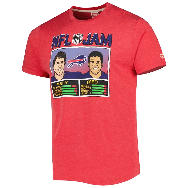 Unisex Homage Andre Reed & Jim Kelly Heather Red Buffalo Bills NFL Jam Retired Tri-Blend T-Shirt