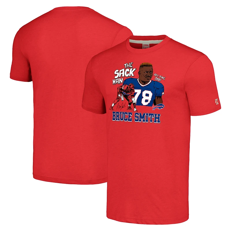 Unisex Homage Bruce Smith Red Buffalo Bills Caricature Retired Player Tri-Blend T-Shirt