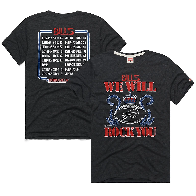 Unisex Homage Charcoal Buffalo Bills 2026 NFL Schedule Queen Tri-Blend T-Shirt