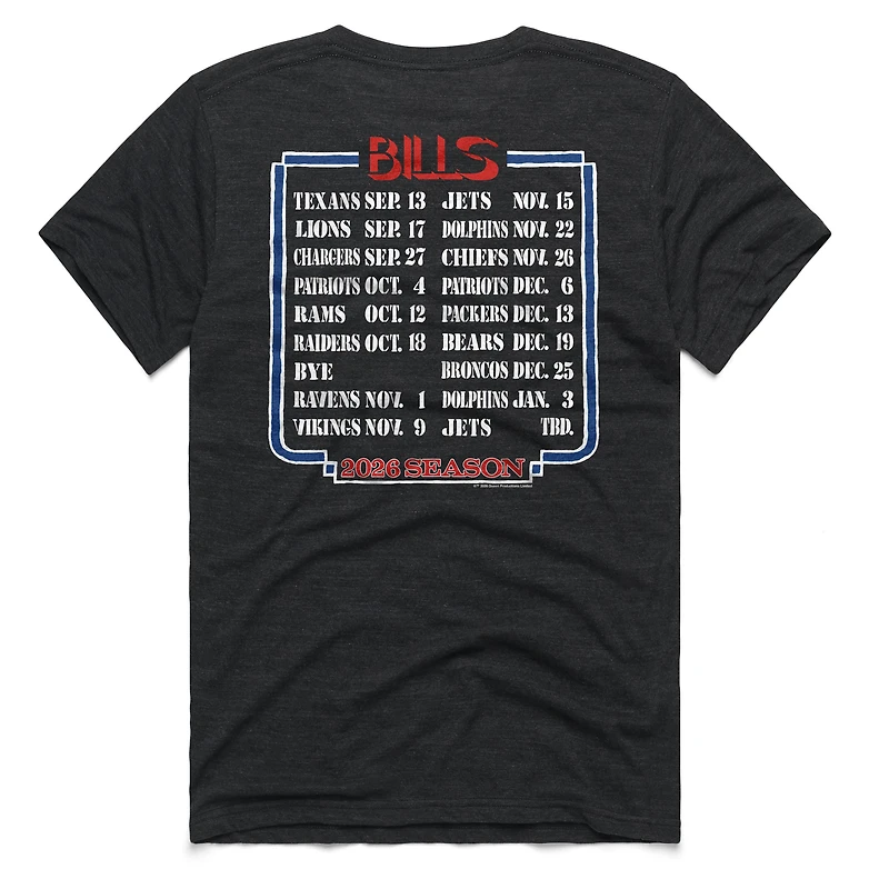 Unisex Homage Charcoal Buffalo Bills 2026 NFL Schedule Queen Tri-Blend T-Shirt
