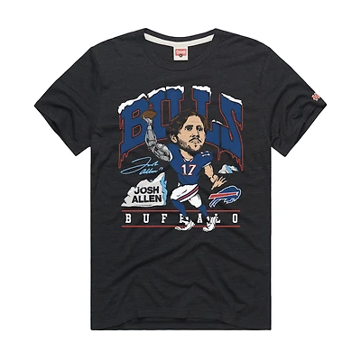Unisex Homage Josh Allen Charcoal Buffalo Bills Caricature Player Graphic Tri-Blend T-Shirt