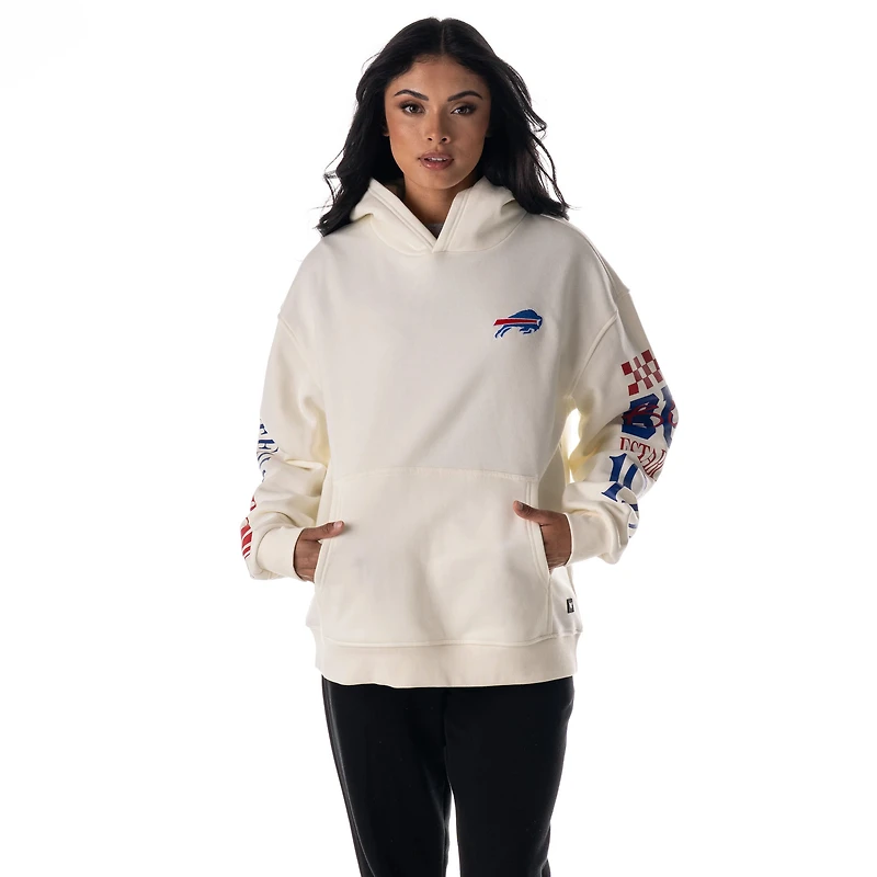 Unisex The Wild Collective Cream Buffalo Bills Stacked Graphic Sleeve Fleece Hoodie