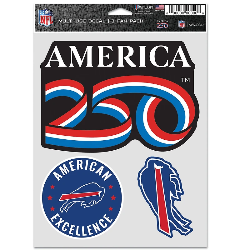 WinCraft Buffalo Bills America 250 5.5" x 7.75" Three-Piece Fan Decal Set